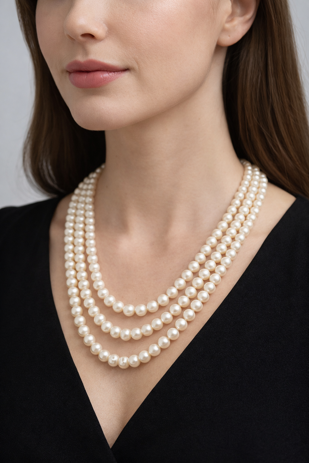 White pearl layered long necklace for women