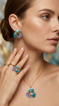 Ocean Bloom Enamel Swirl Ring, Earrings & Pendant Set