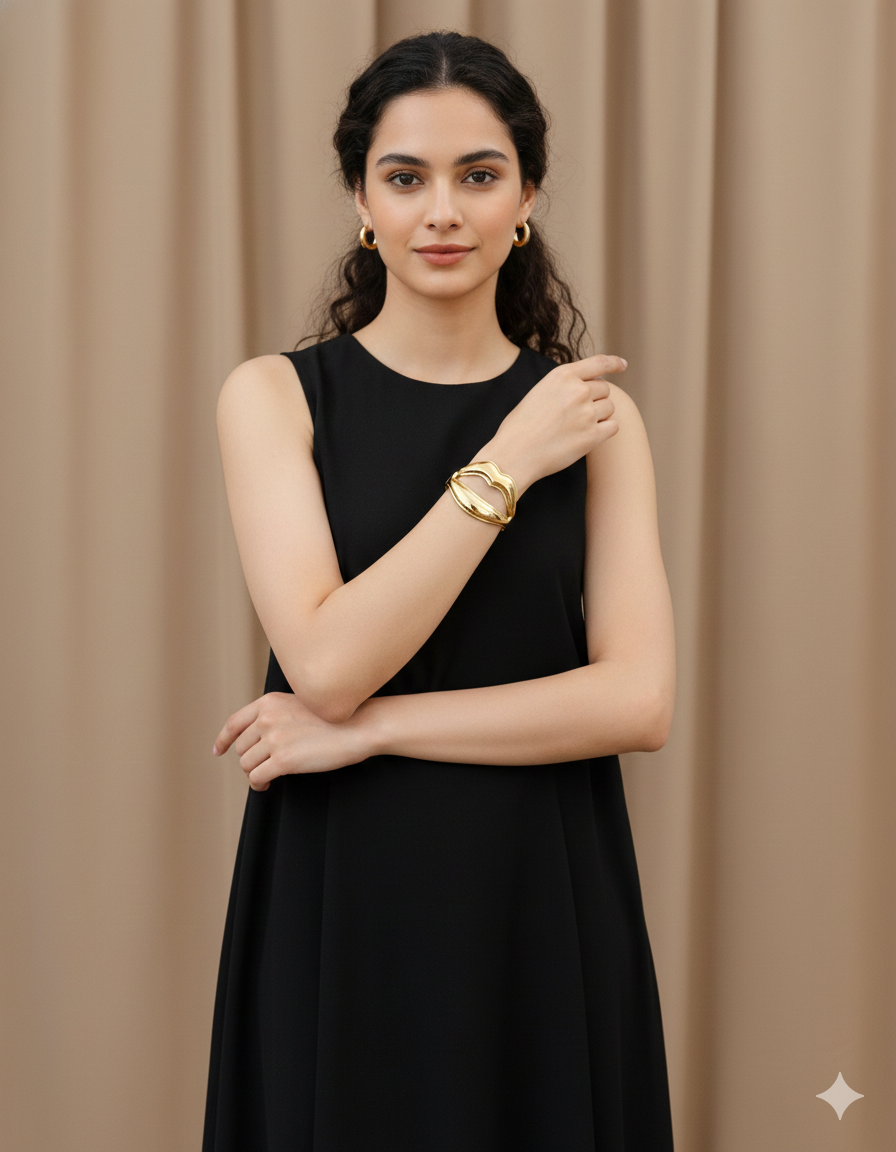 Luxe pout anti tarnish golden statement bracelet