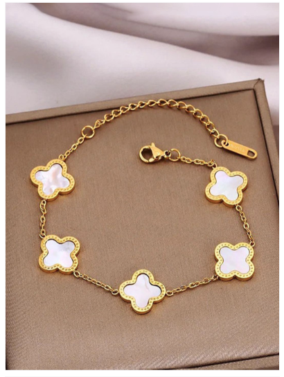 Sparkistry clover Anti tarnish white gold bracelet
