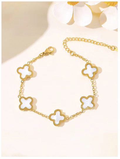 Sparkistry clover Anti tarnish white gold bracelet