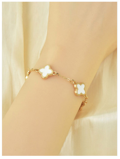 Sparkistry clover Anti tarnish white gold bracelet