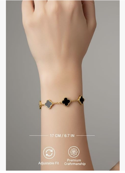 Sparkistry Clover Anti tarnish black gold bracelet