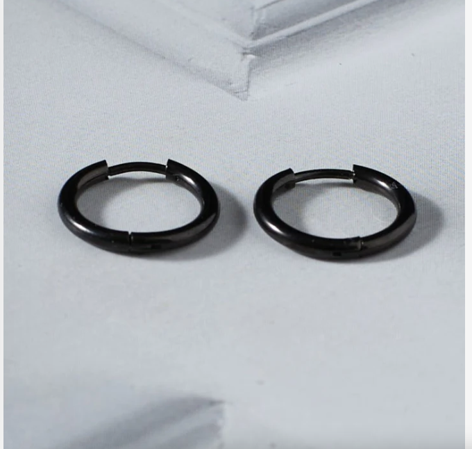 Black hoop earstudds for men