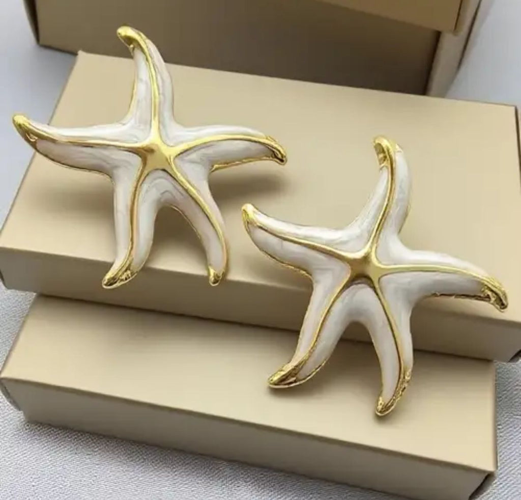 Carribean white starfish earrings