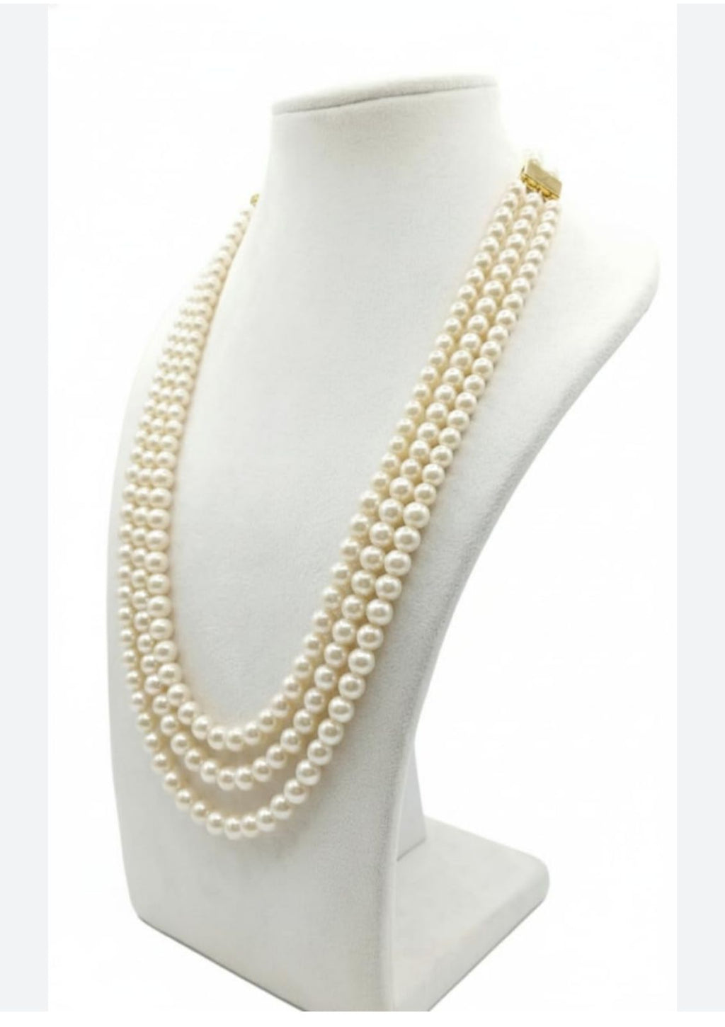 White pearl layered long necklace for women