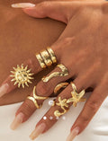 Sun radiant imitation gold luxe statement ring set.